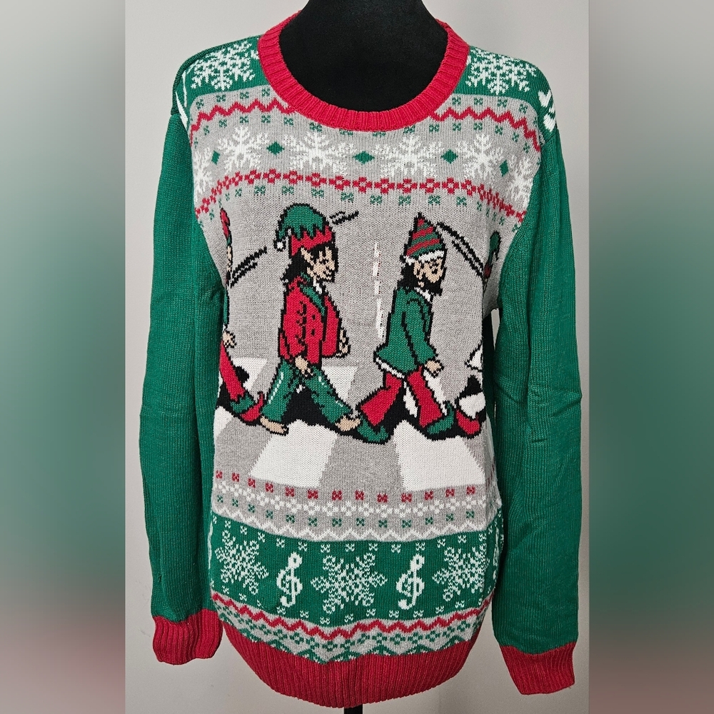 Ugly Christmas Sweater- LIGHTS UP-  Beatles Abbey Road Sweater- Size S
